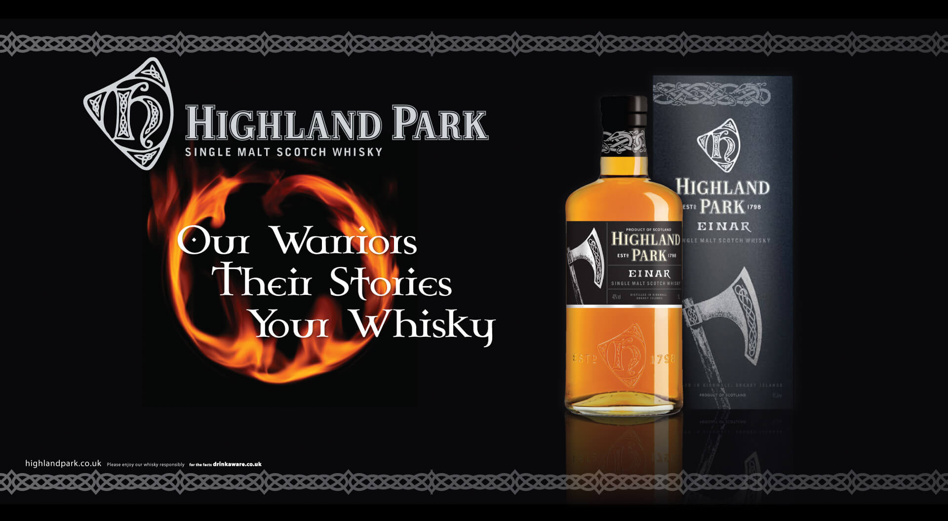 Highland Park Single Malt Scotch Whisky packaging design for Einar, our wariers, their stories your whisky brand marketing for airports duty free