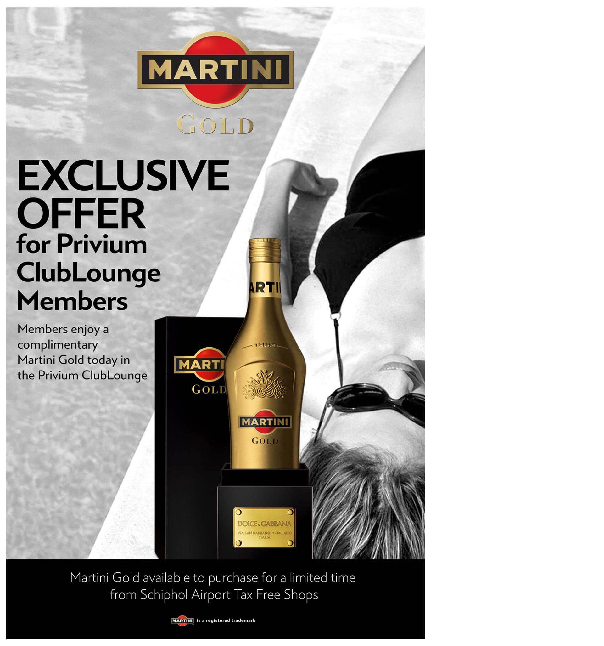 Martini Gold the new taste Dolce & Gabbana brand identity, Privium ClubLounge drinks promotion photography for Bacardi Global Travel Retail