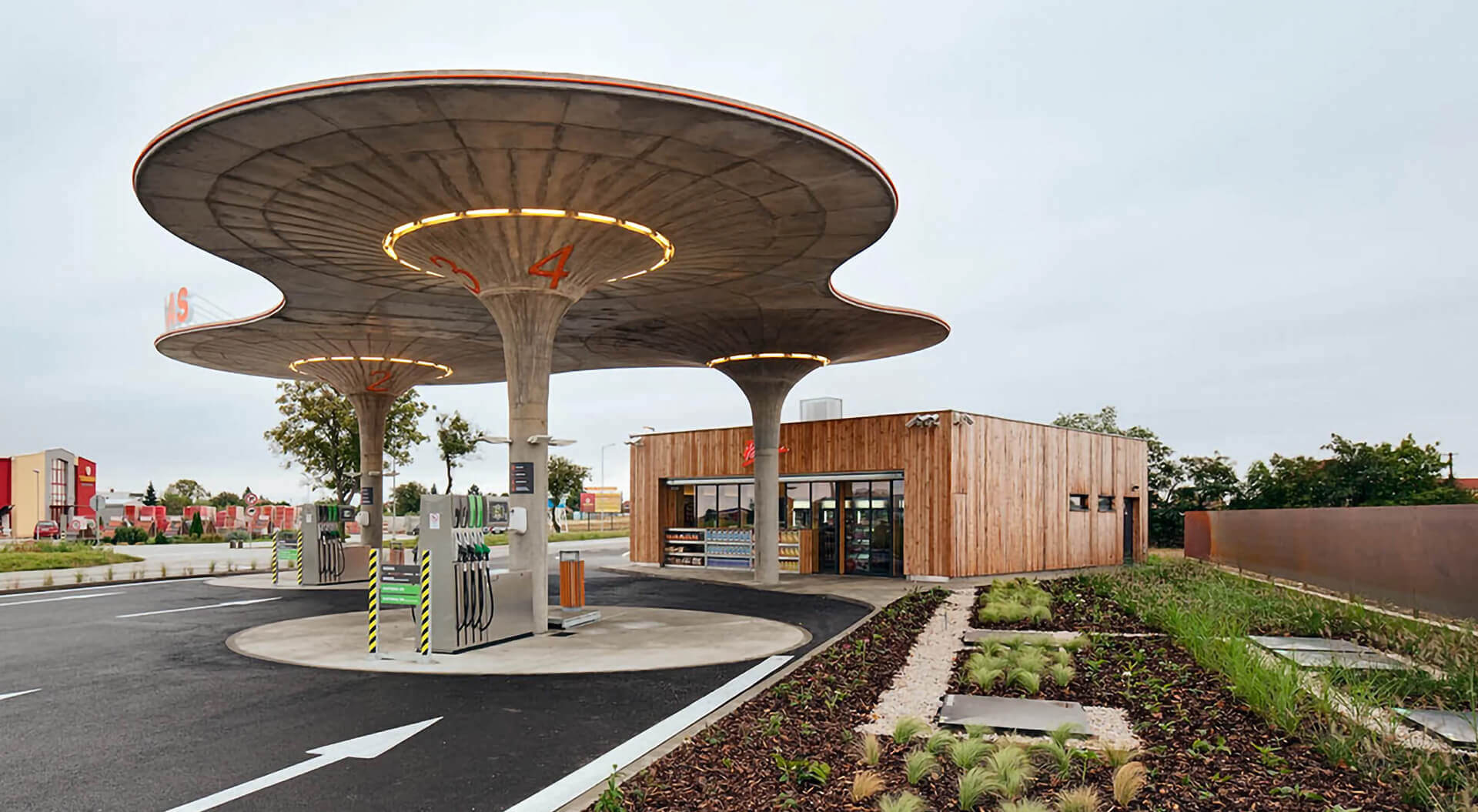 Gas Station Petrol Forecourt Benchmark, Arne Jacobsen, Innovative Architecture, Canopy Design, Forecourt Graphics, Matuskovo Slovakia 2011 - CampbellRigg Agency