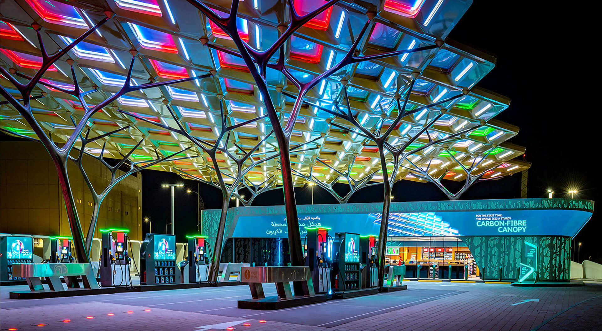 ENOC Innovative Canopy Architecture, Petrol Forecourt Benchmark, C-Store Interior Design, LED Graphic Communications, Dubai UAE 2020 - CampbellRigg Agency