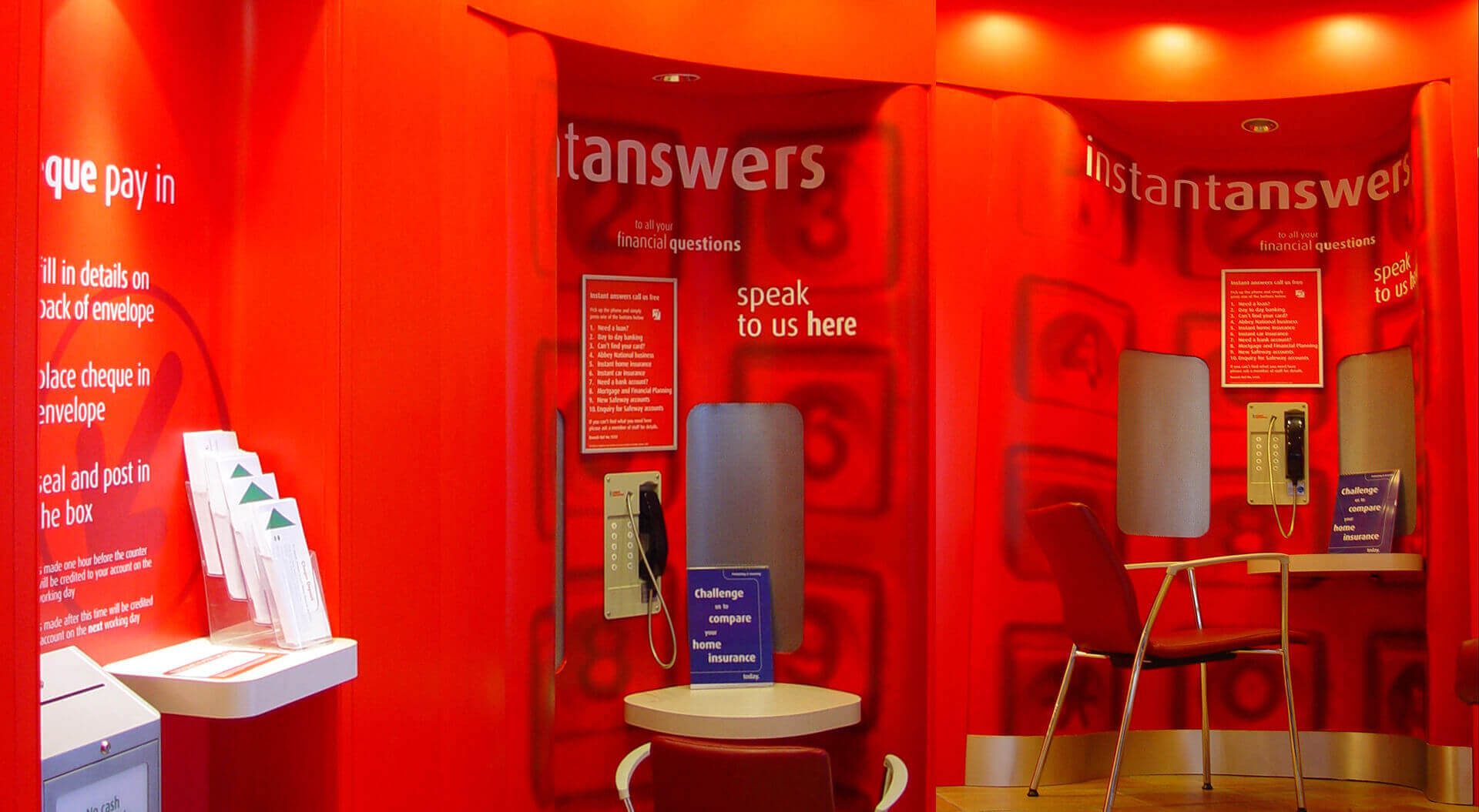 New mini bank branch rebrand interior design Abbey bank Abbey Bank general enquiries call centre phone point design concept