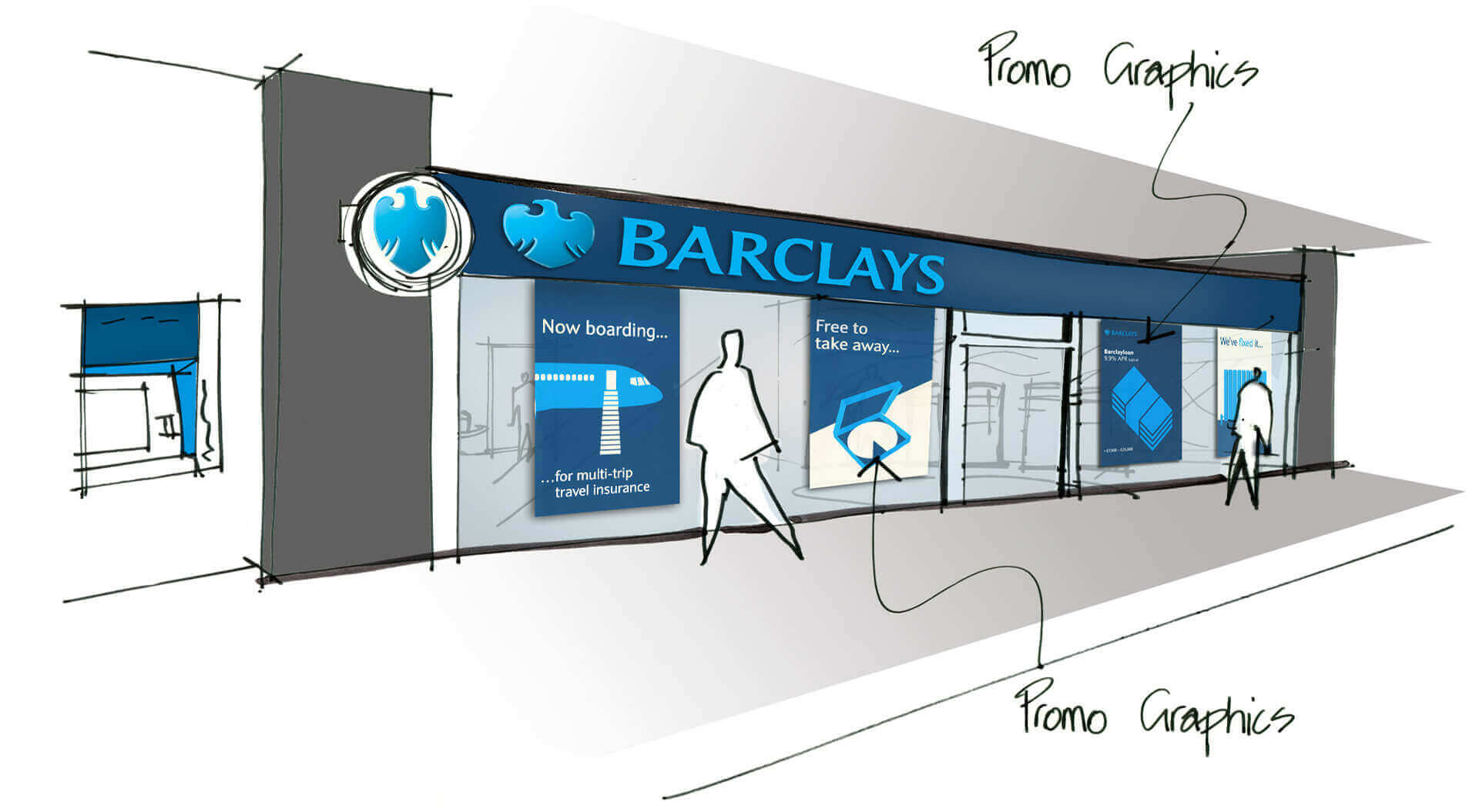 Barclays student internet lifestyle bank concept ideas for universities Barclays Bank Concept sketch visual fascia branding and store front