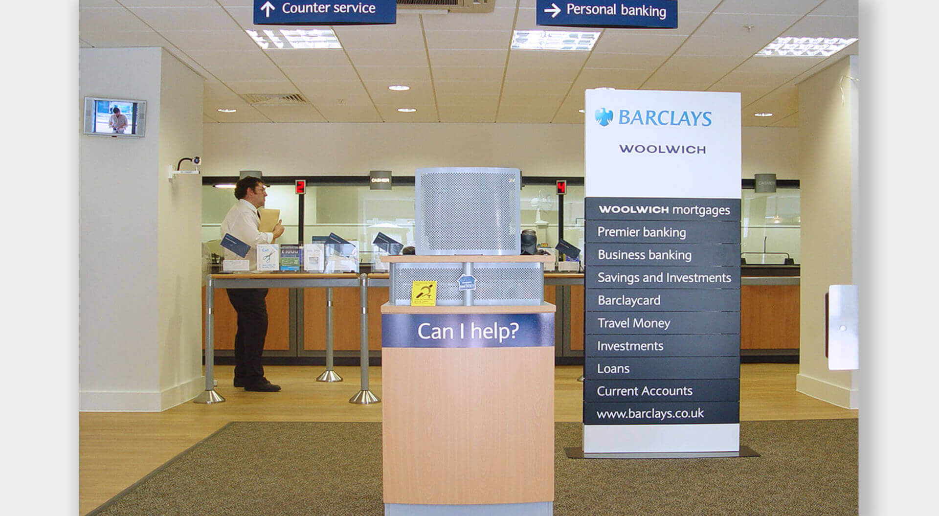 Personal banking desk at Barclays Bank branch interior design Barclays Bank Reception point at the entrance of the branch