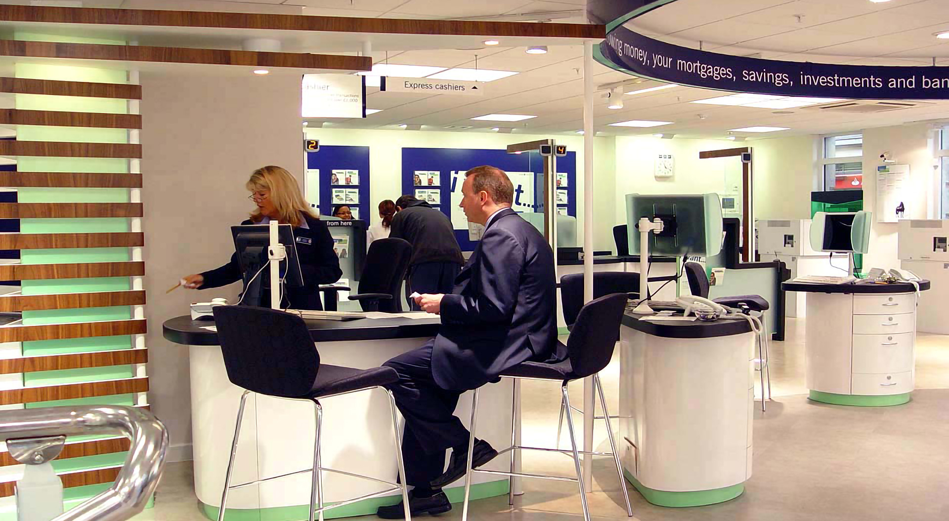 A Lloyds bank brand and retail network branch audit plans a future position. Lloyds Bank, Personal Banking and consultation point