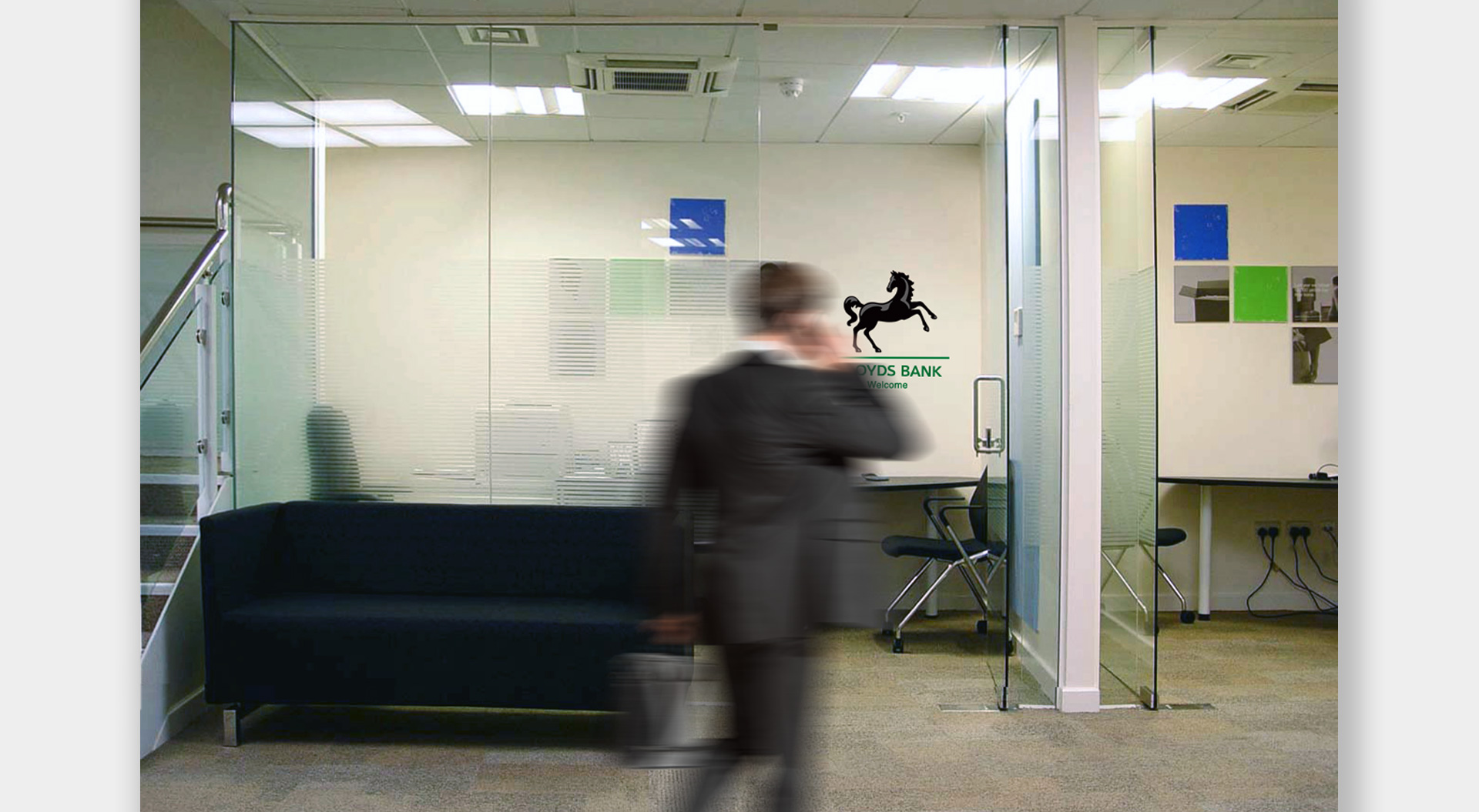 A Lloyds bank brand and retail network branch audit plans a future position. Lloyds Bank Private consultation office