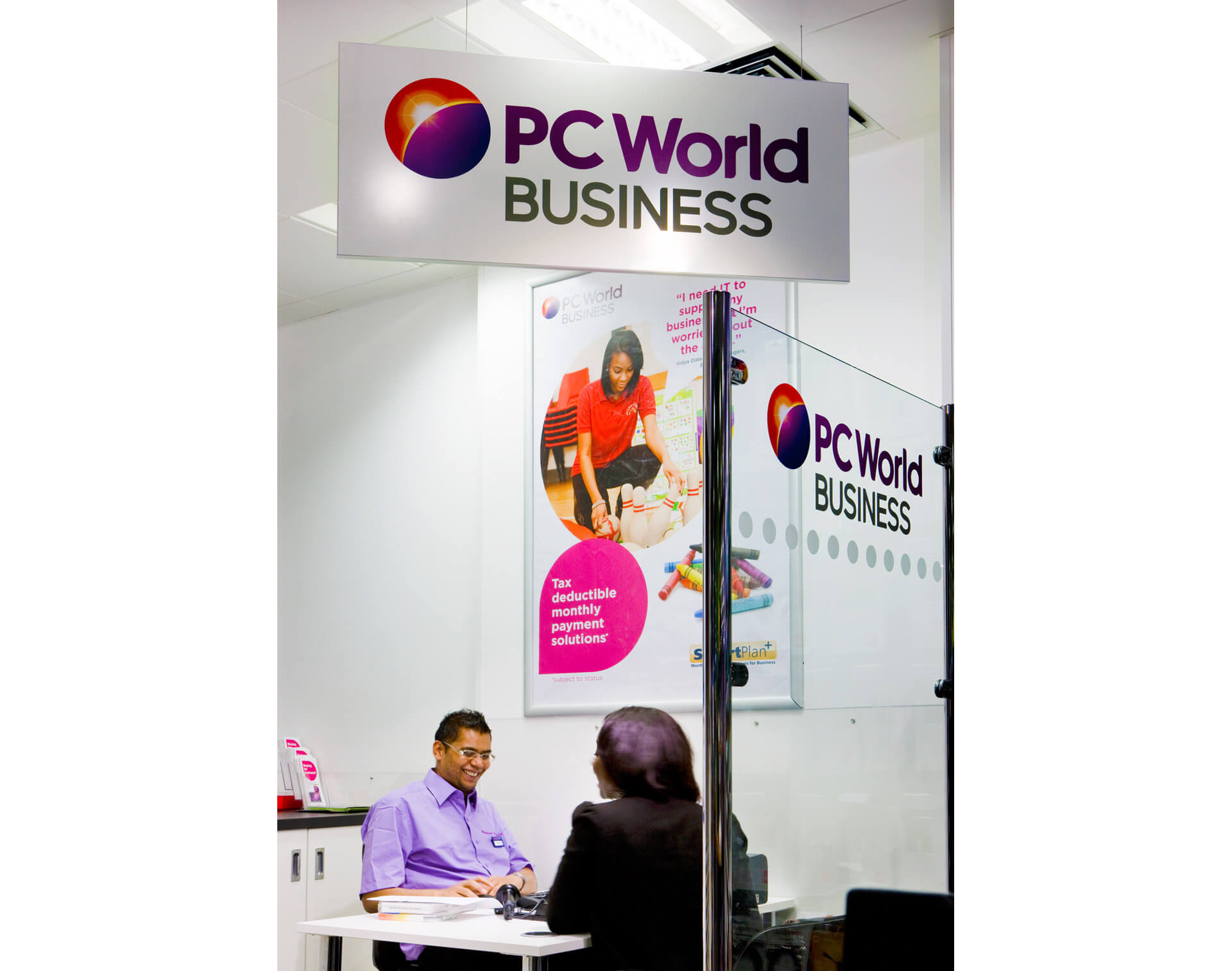 Currys PC World point of sale communications at pay point PC World Business branding, Point of sale material, design and communication