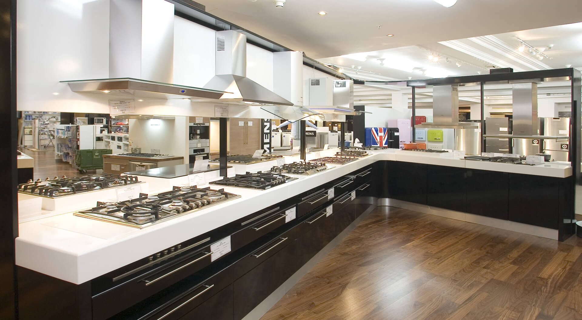 Harrods Department Store rebrand and interior design home wares ovens department, household technology electrical department 