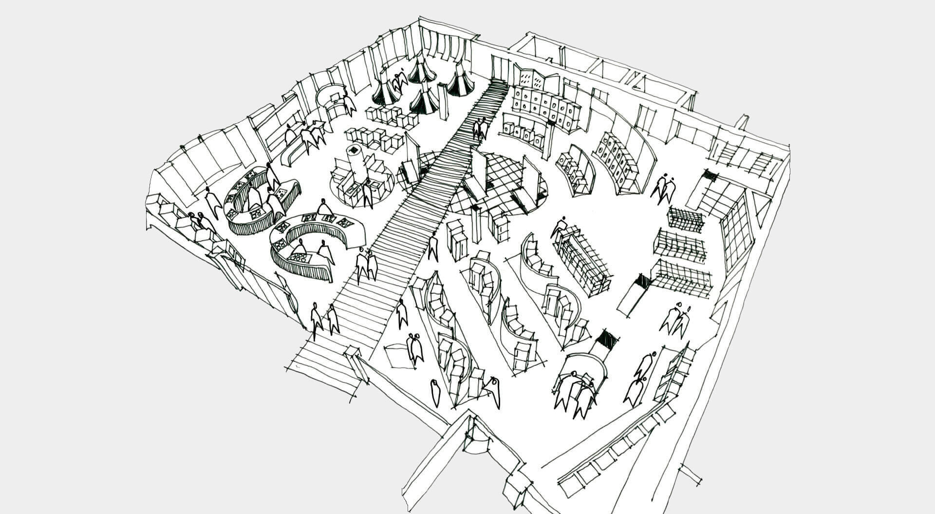 Harrods, household technology electrical department store interior design and planning sketch