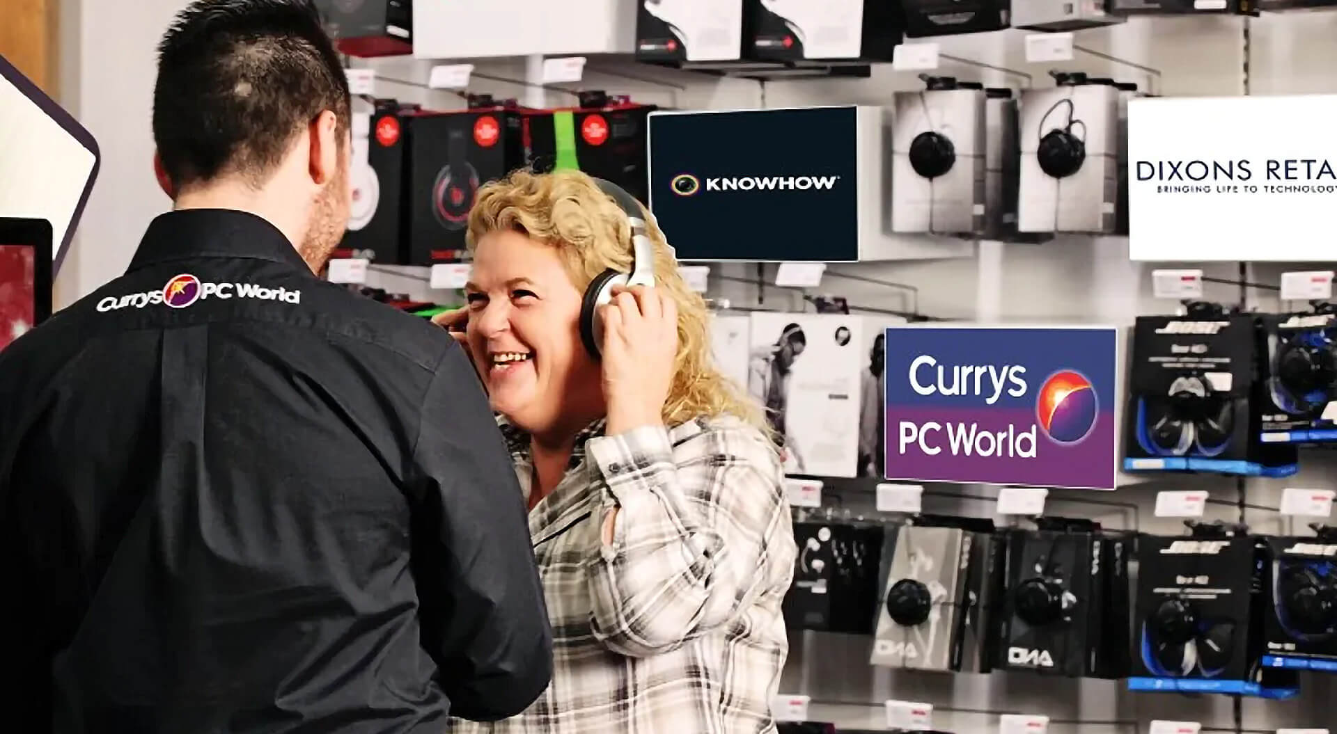 Currys PC World electronics technology stores sub brand identity evolution Currys PC World Stores rebrand, interior design and communications staff uniforms