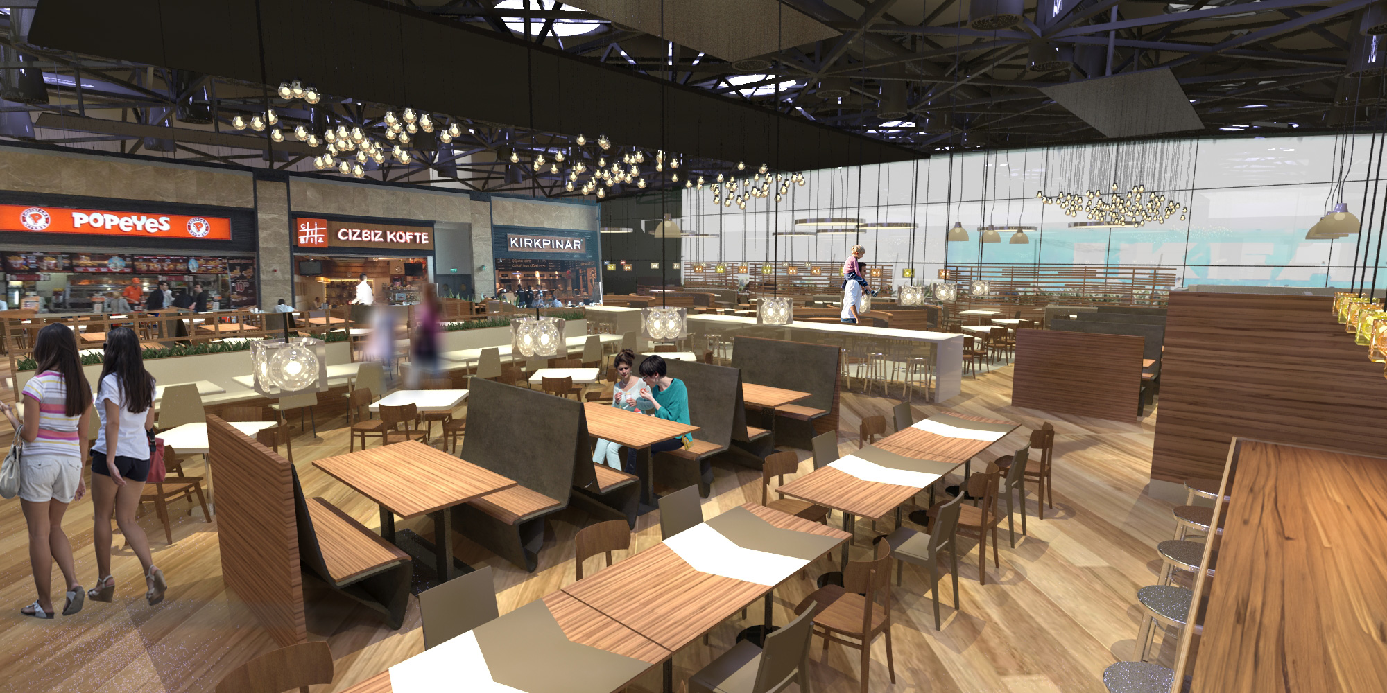 Forum Istanbul Turkey shopping mall brand identity Forum Istanbul Shopping Mall open-plan food court interior and seating design