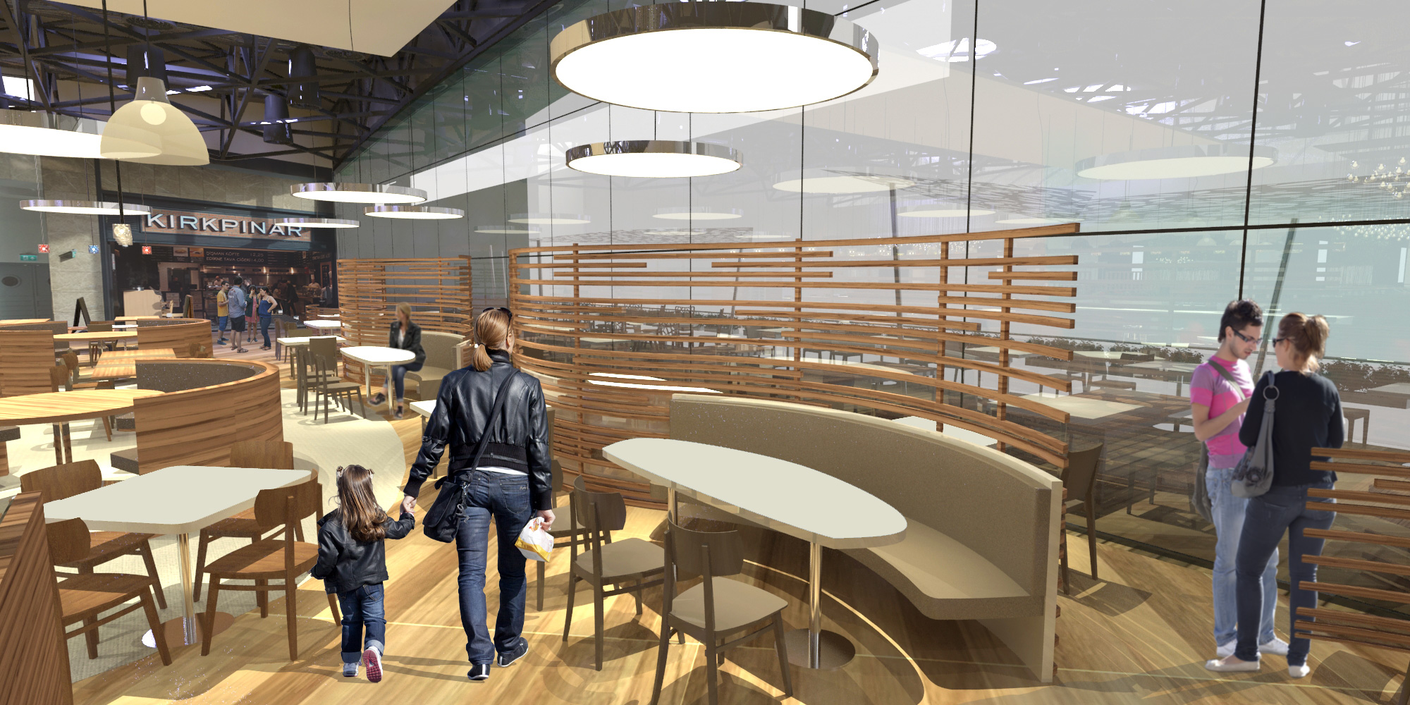 Forum Istanbul Turkey shopping mall proposed interior design Forum Istanbul Shopping Mall viewing area and booth seating in food court interior design
