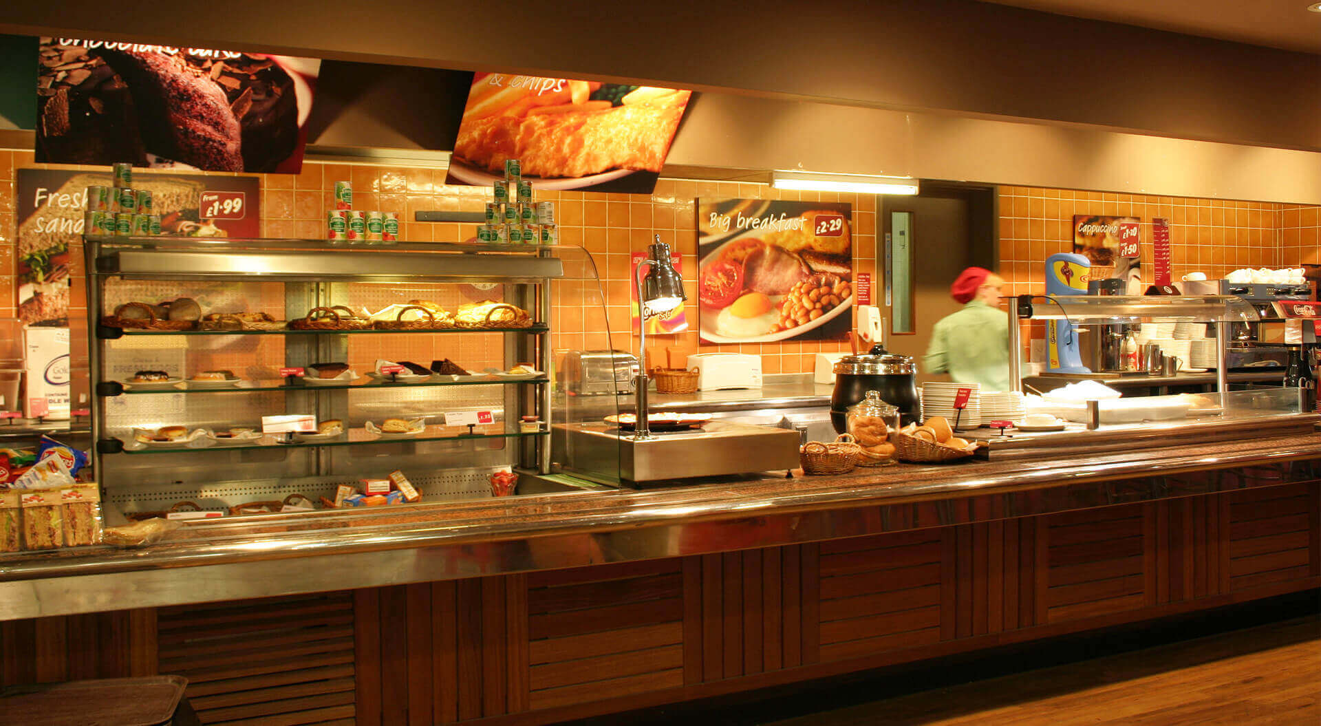 Safeway petrol filling station restaurant buffet serve over food counter