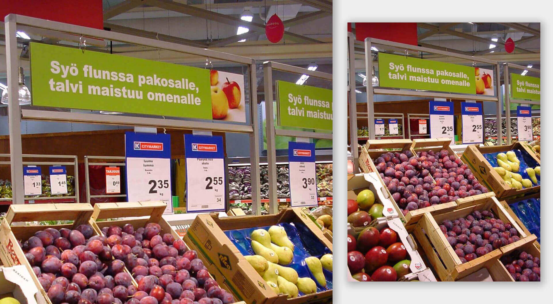 K CityMarket hypermarket Finland, fresh friut and vegetables merchandising and branding K CityMarket hypermarket Finland, fresh friut and vegetables merchandising and branding