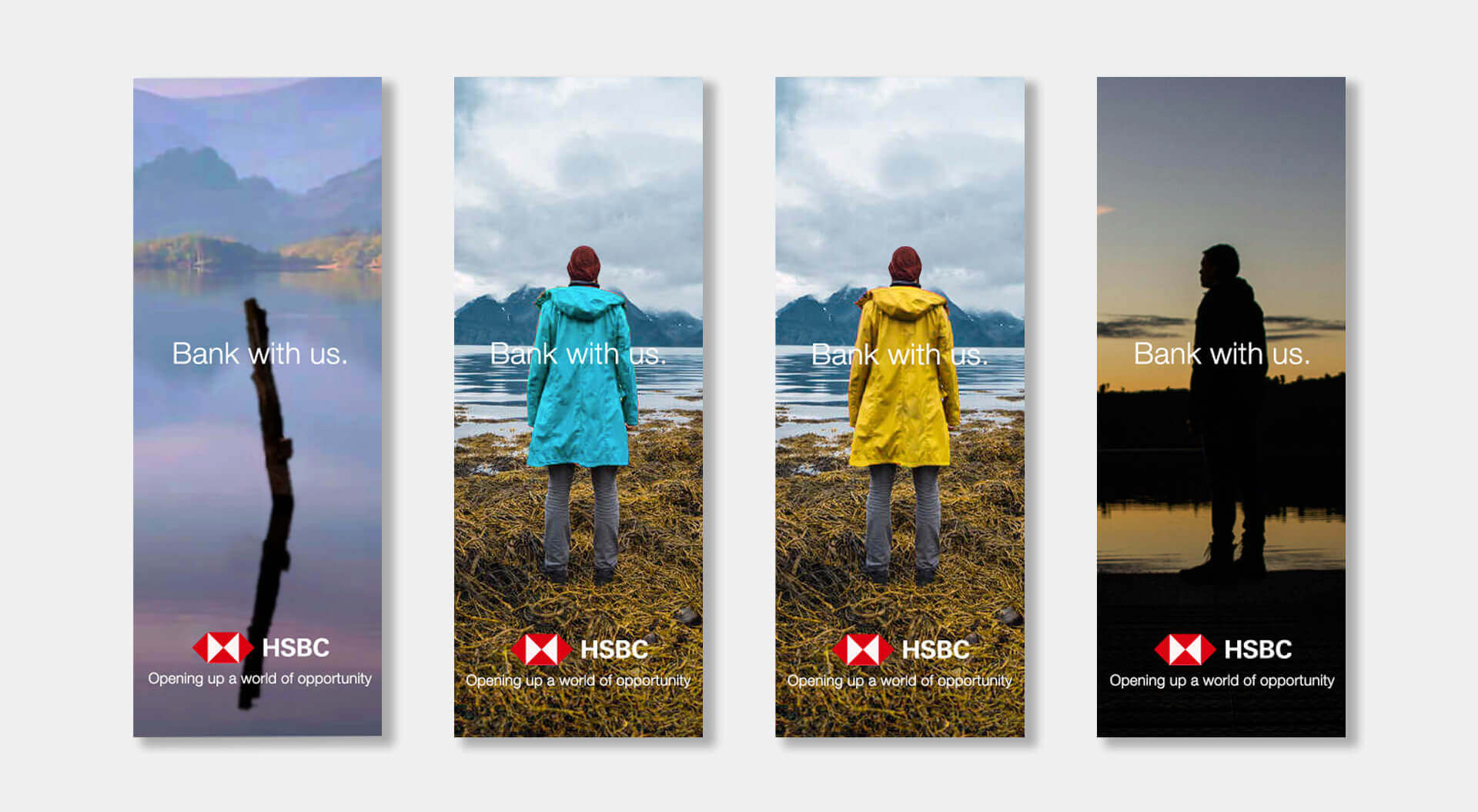 HSBC Bank Consultation room advertising posters Message, “Bank with us” - logo design - strap line “Opening up a world of opportunity”