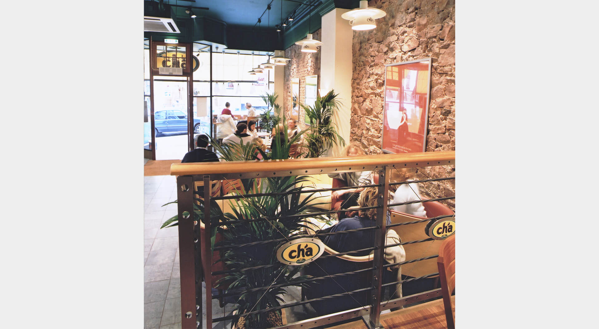 Cha Teahouse café balustrade design and branding Cha Teahouse café balustrade design and branding