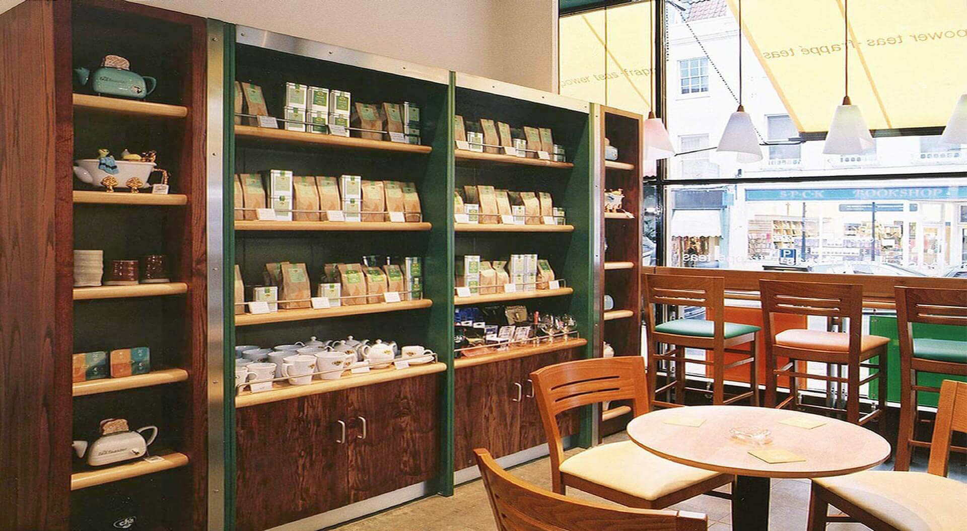 Cha Teahouse café interior design seating area and impulse merchandising Cha Teahouse café interior design seating area and impulse merchandising