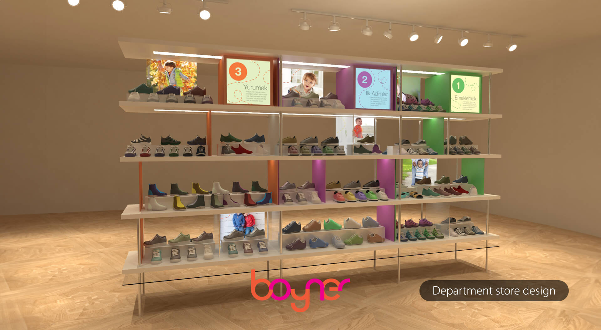 Boyner department store Istanbul - Children’s shoe department and unique merchandising solutions