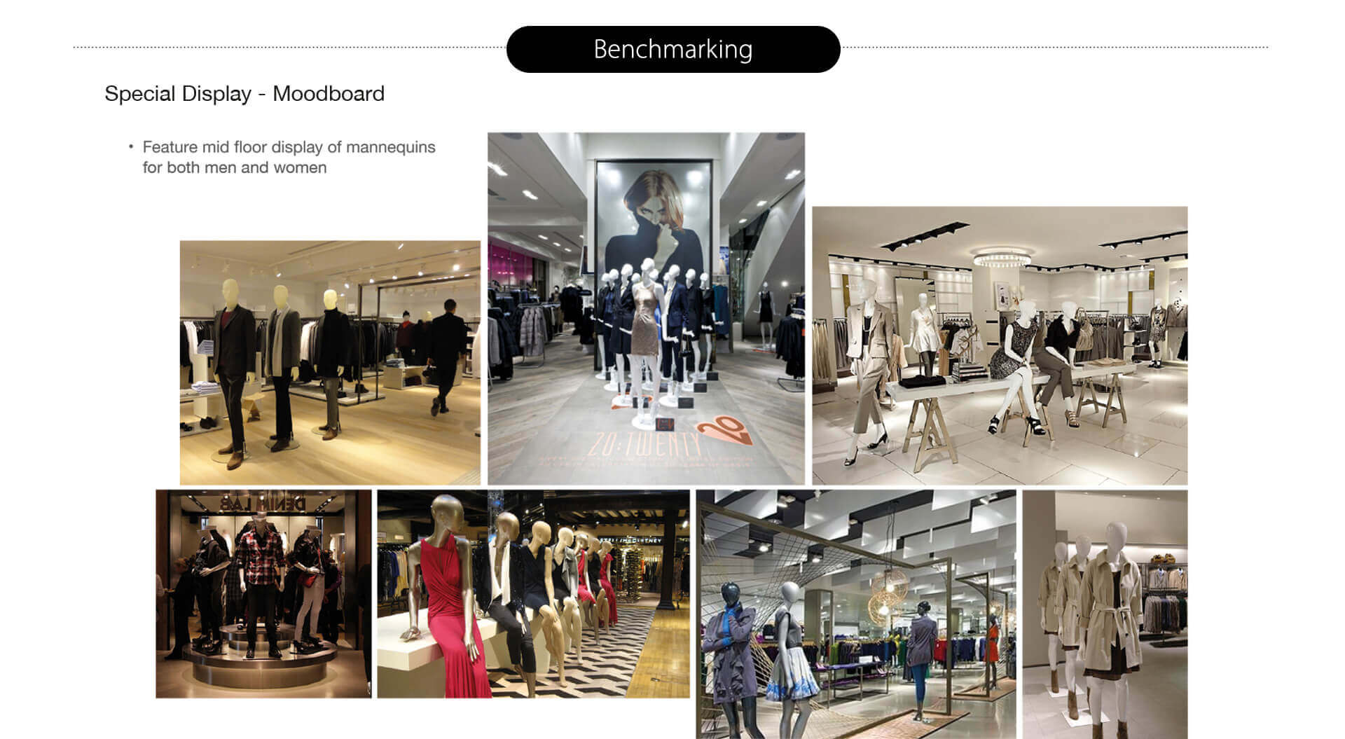 Benchmarking department store internal mannequin display mood board