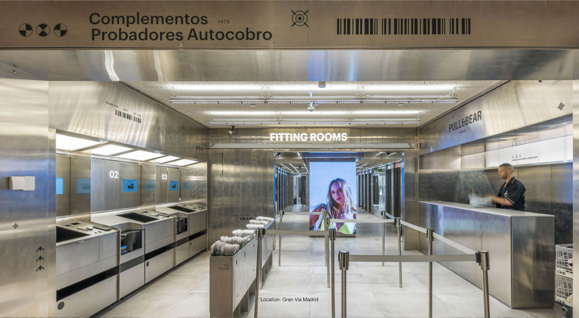 Pull & Bear Retail Cash Desk - Self Service Checkout - Store Interior Design, Graphic Communications Location: Gran Via, Madrid