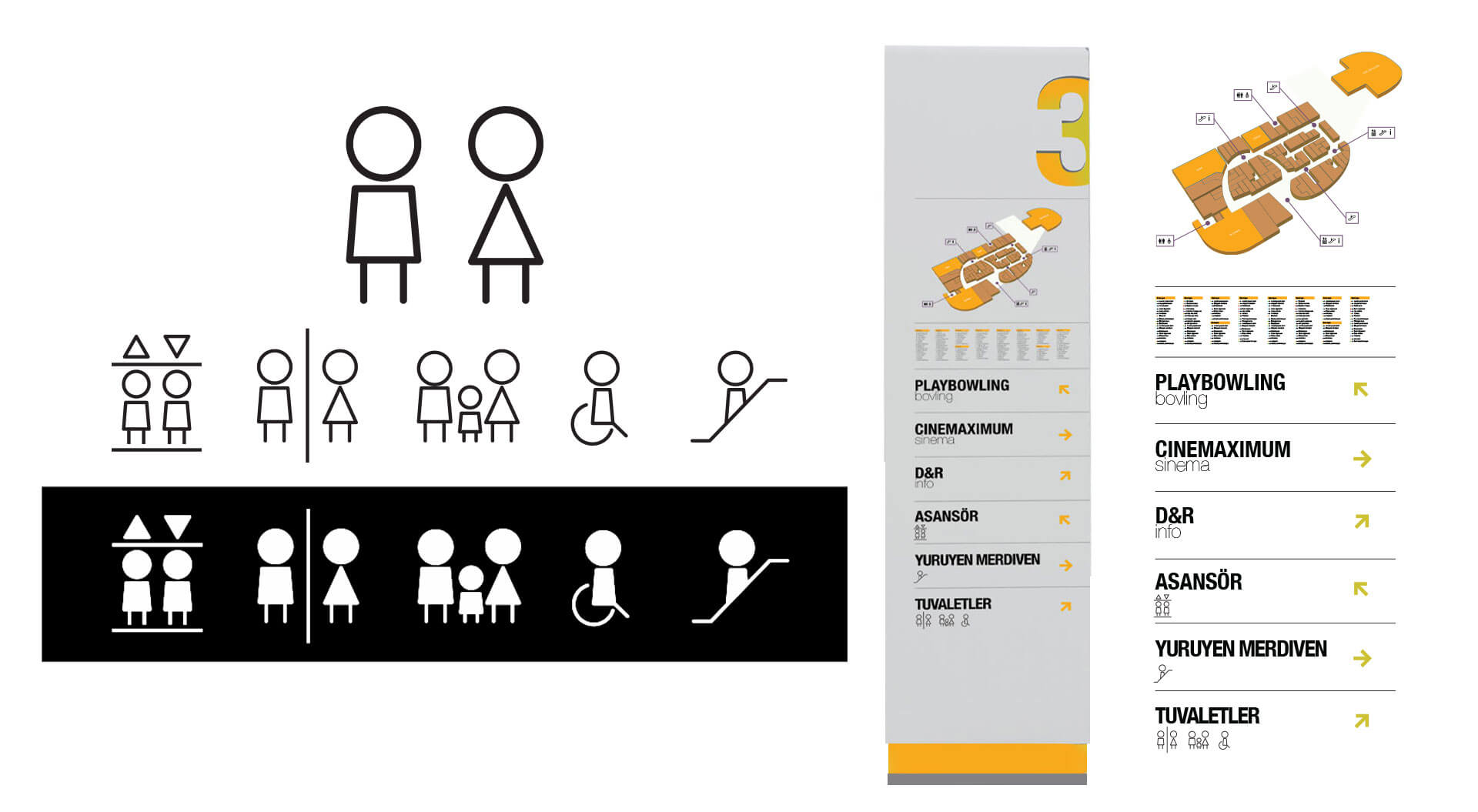 Marmara Forum Mall totems with graphic elements