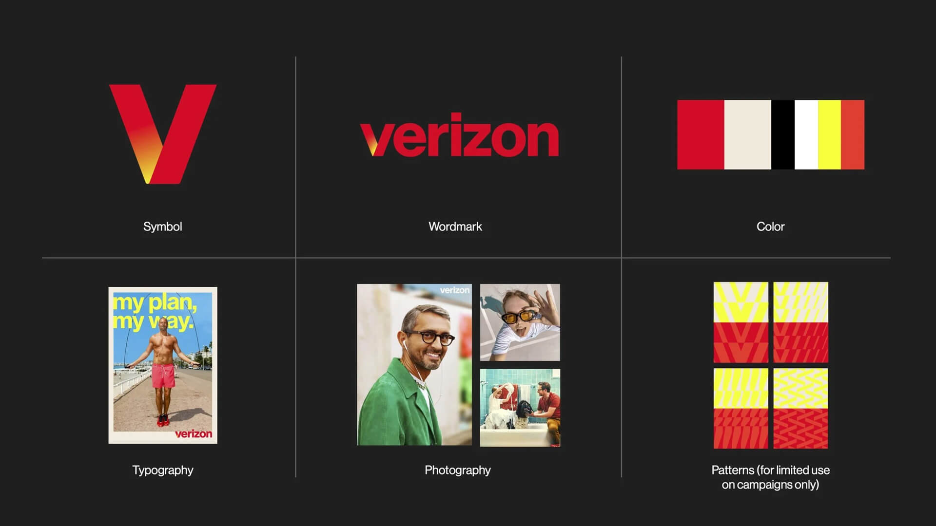 Verizon telecom rebrand logo and support elements from the company brand manual