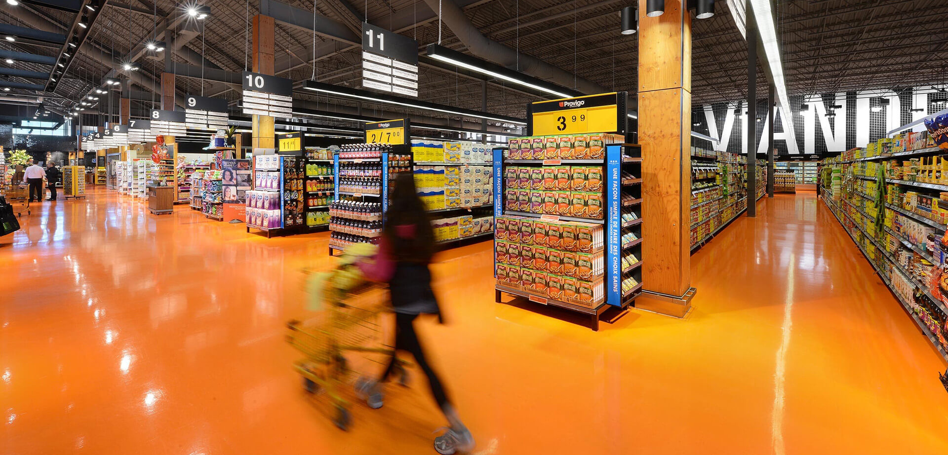 The interior design of a Provigo grocery store. Provigo is a Canadian food retailer, primarily operating in Quebec, and is a member of the Loblaw Companies Limited group.