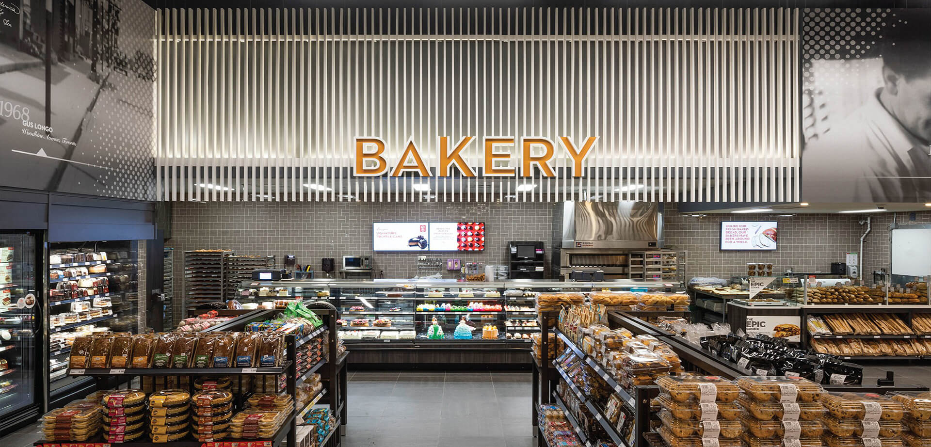 Longo's is a family-owned business that started in 1956. The bakery section offers a variety of items, including locally crafted bread, bagels, muffins, and custom cakes.