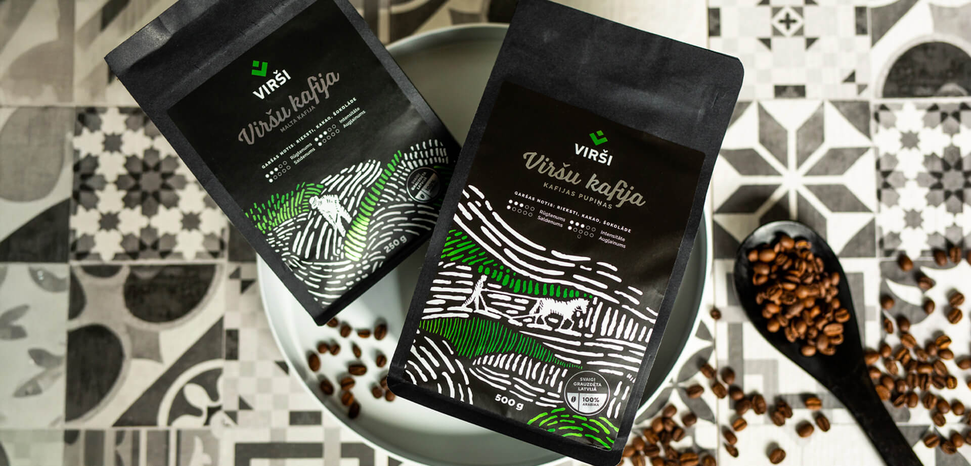 German Spanish English The Virsi convenience store showcases own label fresh coffee packaging design. 78 Der Virsi-Convenience-Store präsentiert sein eigenes Verpackungsdesign für frischen Kaffee.