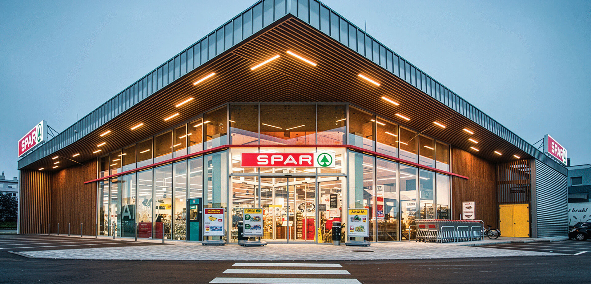 The exterior design of SPAR supermarket in Colombo, Sri Lanka