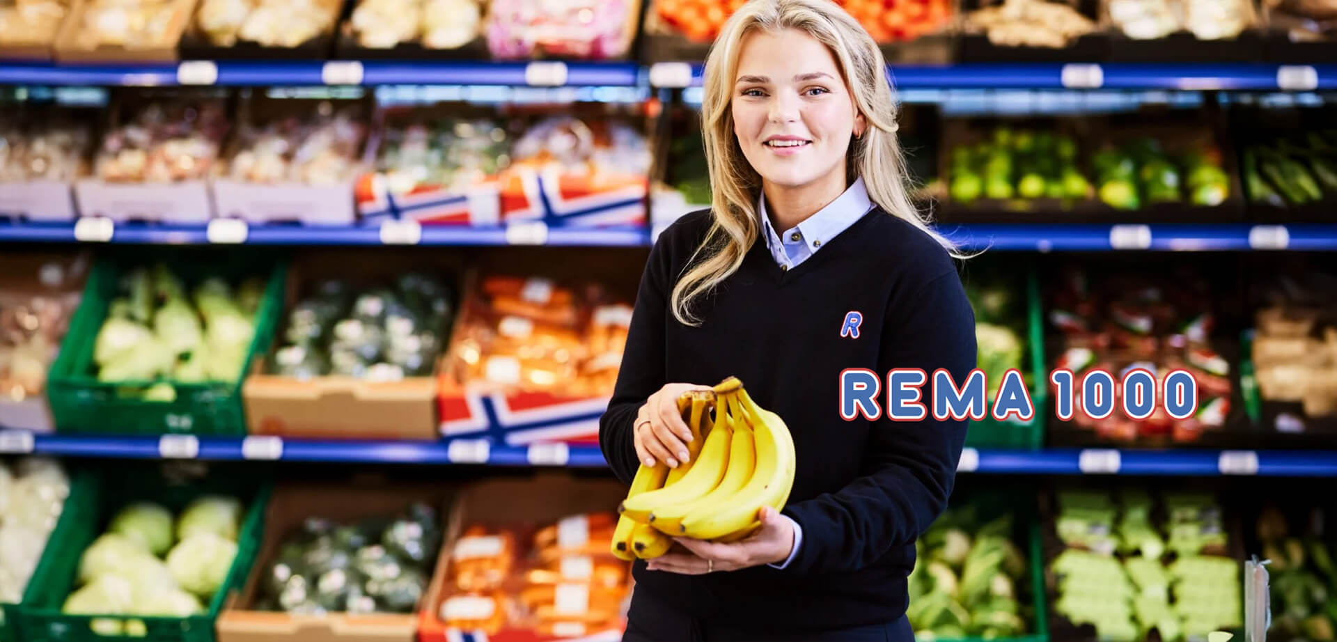 REMA 1000 discount grocery store, a major retail chain operating in Scandinavia.The store focuses on offering high-quality, responsibly produced groceries at low prices, particularly emphasizing a wide selection of fresh fruits and vegetables.