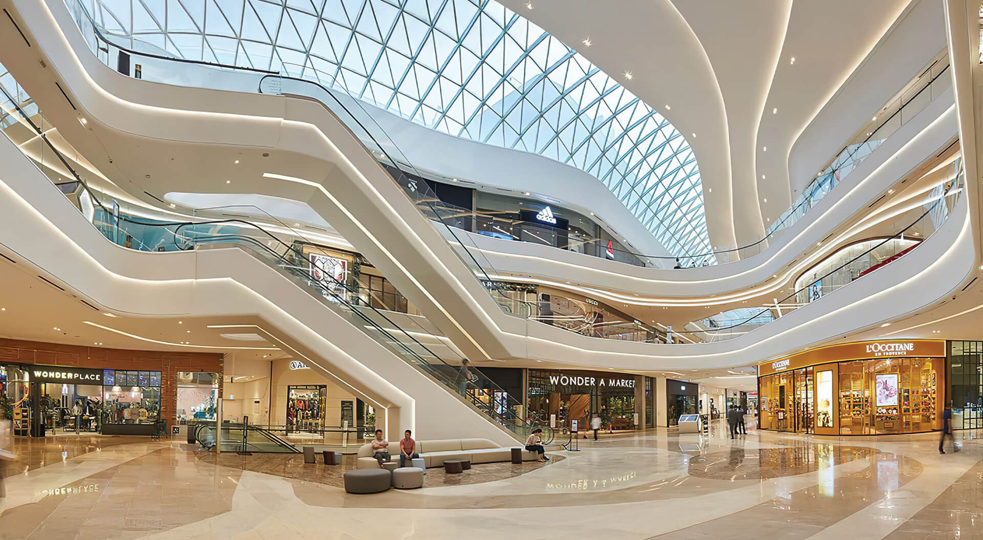 This interior view of Starfield Hanam, a large shopping mall and leisure complex located in Hanam, Gyeonggi Province, South Korea.