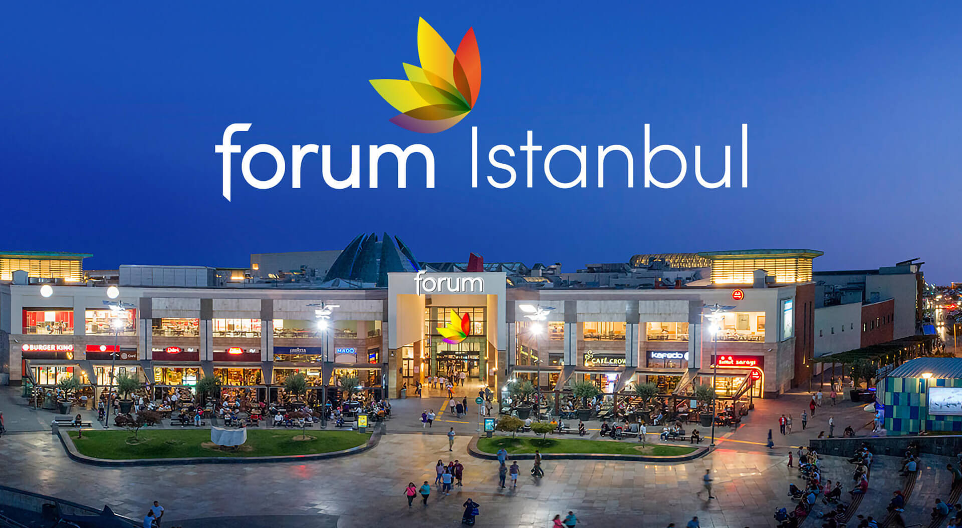 The exterior courtyard and facade of Forum Istanbul, a massive shopping and life centre located in the Bayrampaşa district of Istanbul, Turkey.