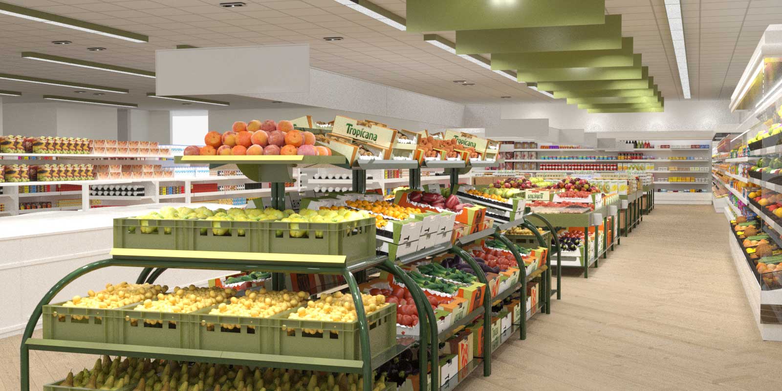 A new supermarket market fresh produce interior design concept for Magnit in Moscow Russia A new supermarket market fresh produce interior design concept for Magnit in Moscow Russia