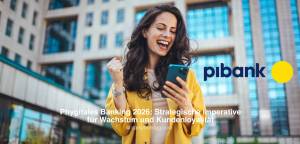 Frau feiert die Pibank App – Phygital Banking 2026: Strategische Imperative für Wachstum und Kundenb