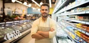 Supermarktmitarbeiter steht im Gang