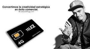 El logo de Tele2, operador móvil ruso. Convertimos la creatividad estratégica en éxito comercial en 