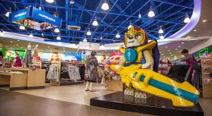 Lego sculpture at entrance of Detskiy Mir toy store Moscow 