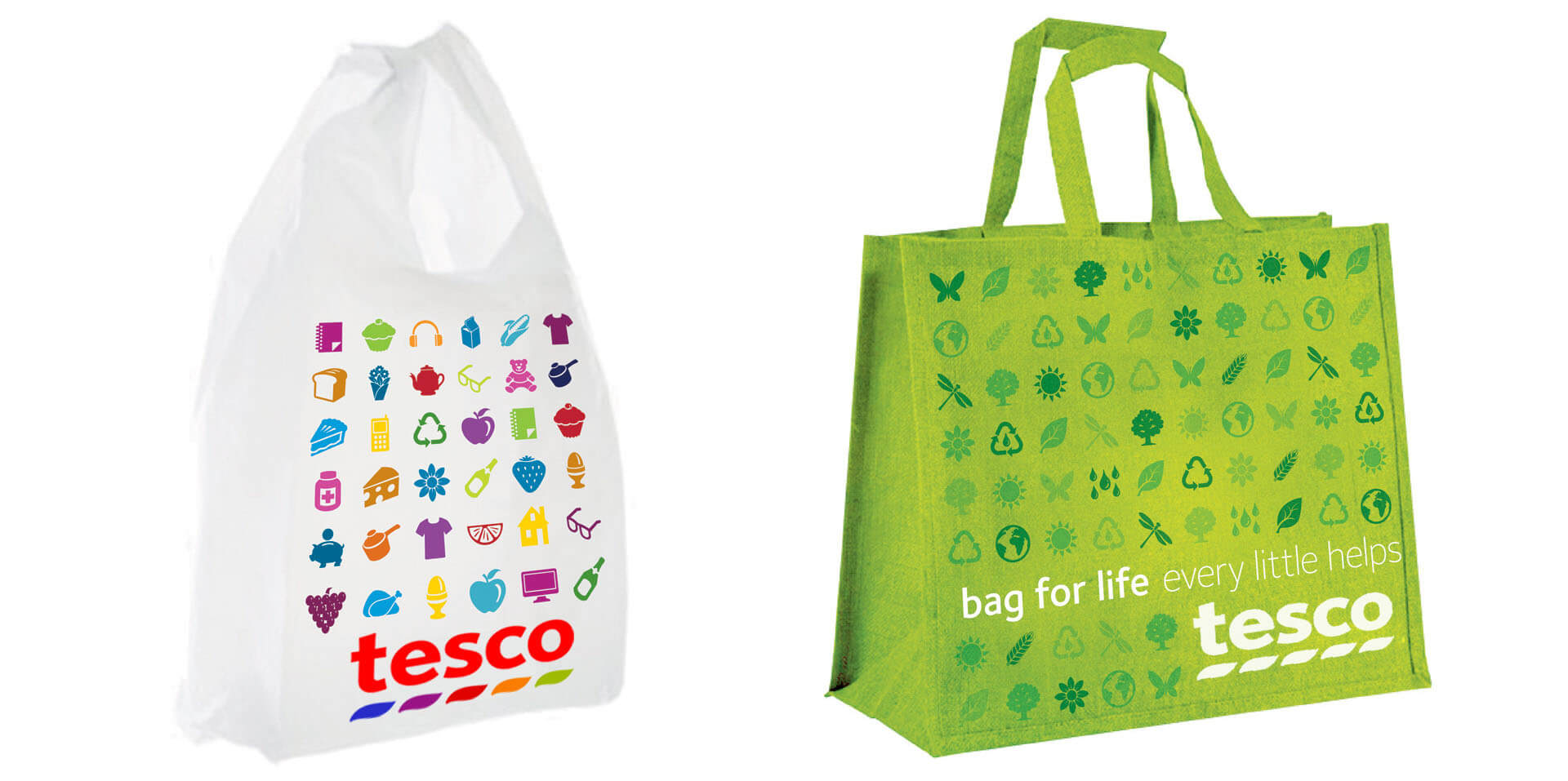 Rebranding Tesco brand identity on shopping bags Rebranding Tesco brand identity on shopping bags
