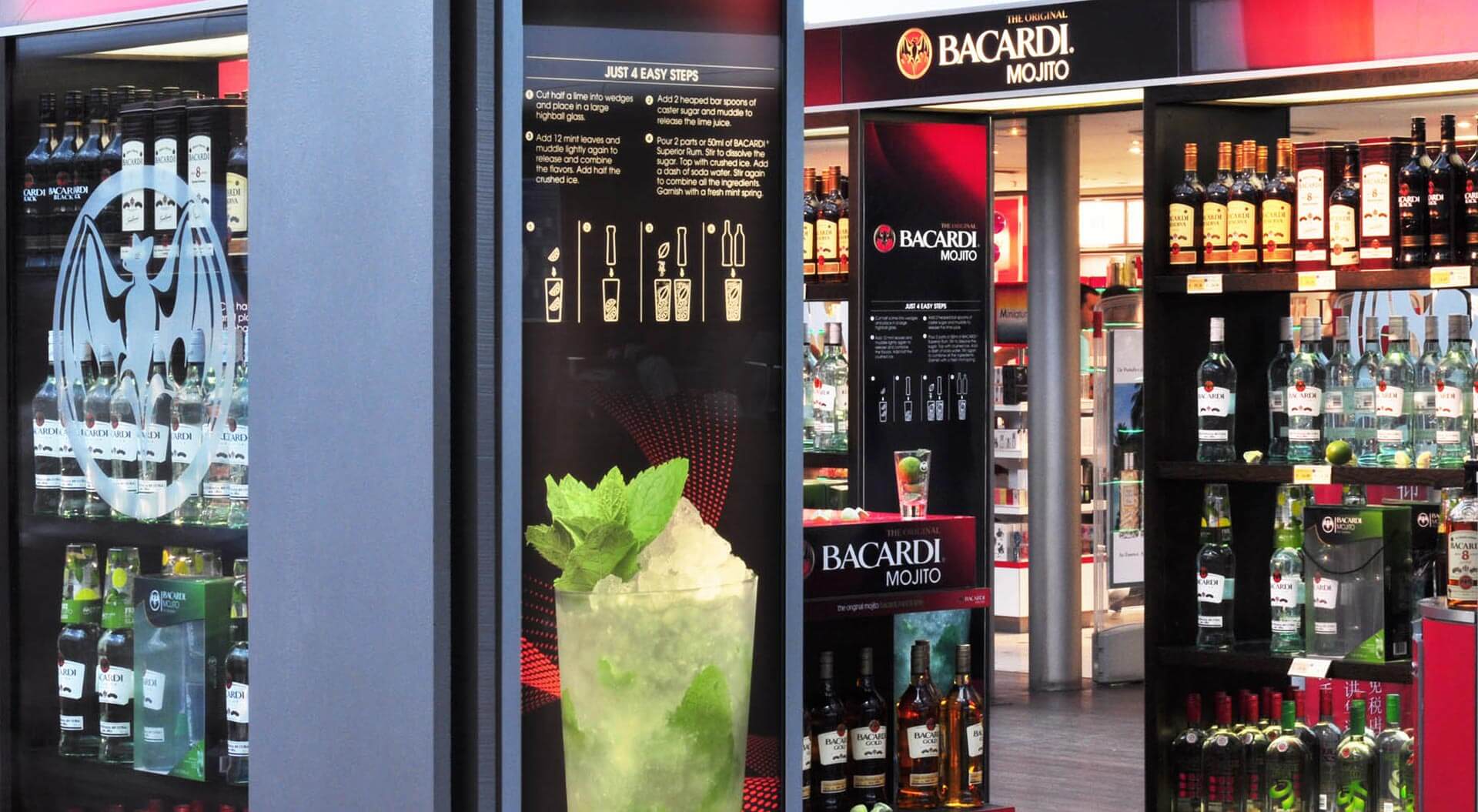 Bacardi Mojito Global Travel Retail, brand activation store design at Charles de Gualle Airport Bacardi Mojito Global Travel Retail, brand activation store design at Charles de Gualle Airport