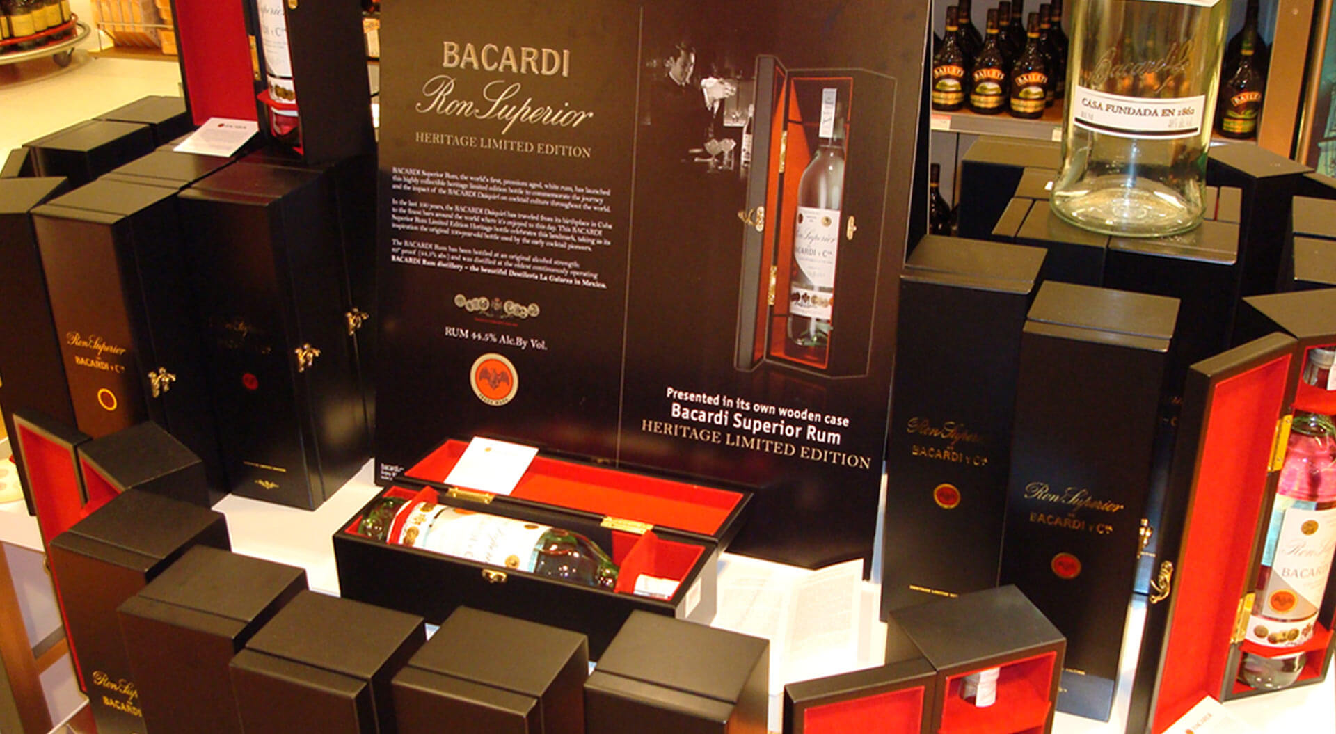 Bacardi Heritage Ron Superior Limited Edition merchandising display brand identity and promotionduty free airports Bacardi Heritage Ron Superior Limited Edition merchandising display brand identity and promotionduty free airports