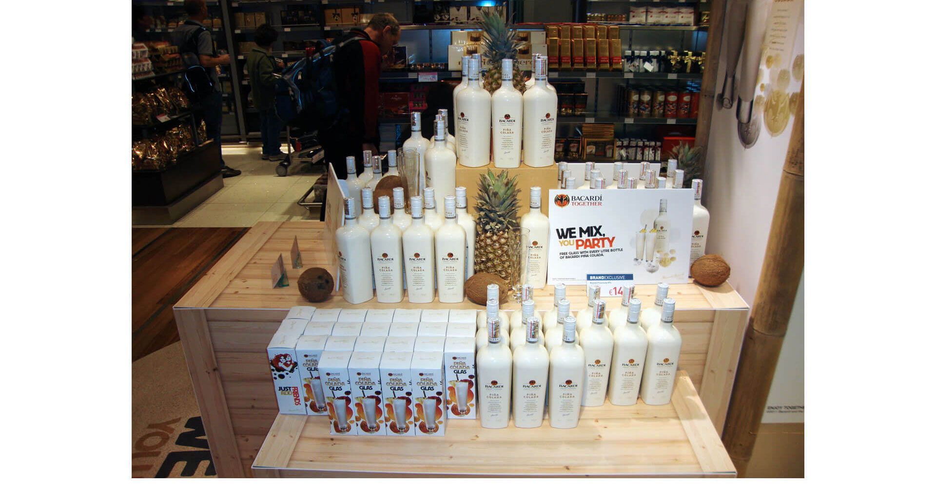 Bacardi we mix you party brand identity duty free promotion campaigns for travel retail airport design Bacardi we mix you party brand identity duty free promotion campaigns for travel retail airport design