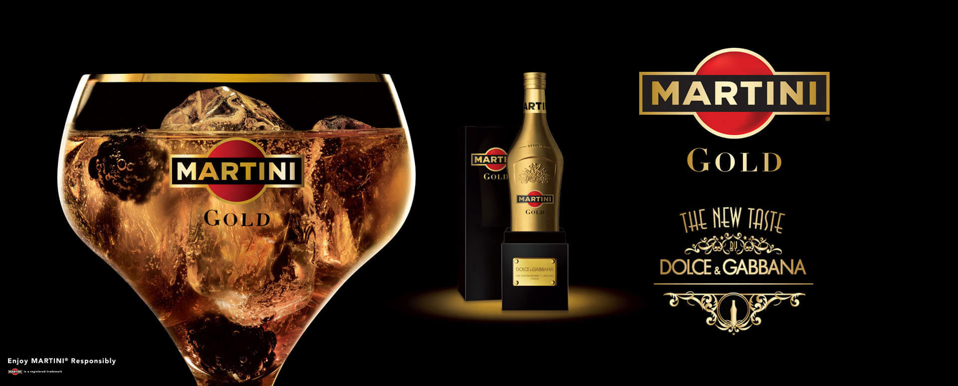 Martini Gold the new taste Dolce & Gabbana brand identity, packaging and drinks promotion for Bacardi Global Travel Retail Martini Gold the new taste Dolce & Gabbana brand identity, packaging and drinks promotion for Bacardi Global Travel Retail