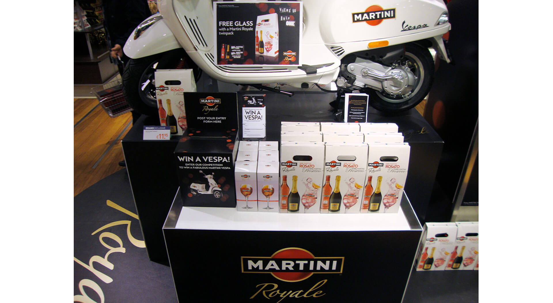 Martini Royale win a Vespa travel retail, merchandising display in airports for Bacardi Global Travel Retail Martini Royale win a Vespa travel retail, merchandising display in airports for Bacardi Global Travel Retail