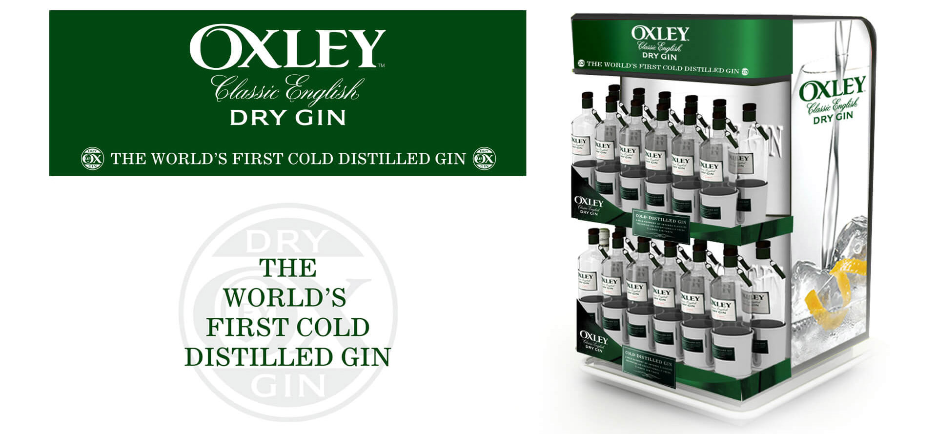 Oxley Gin brand identity and roller bar merchandising promotion travel retail for Bacardi Global Travel Retail Oxley Gin brand identity and roller bar merchandising promotion travel retail for Bacardi Global Travel Retail