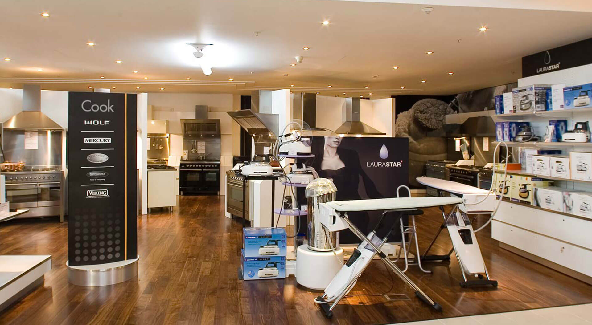 Harrods Department Store rebrand identity, interior design cleaning white goods display