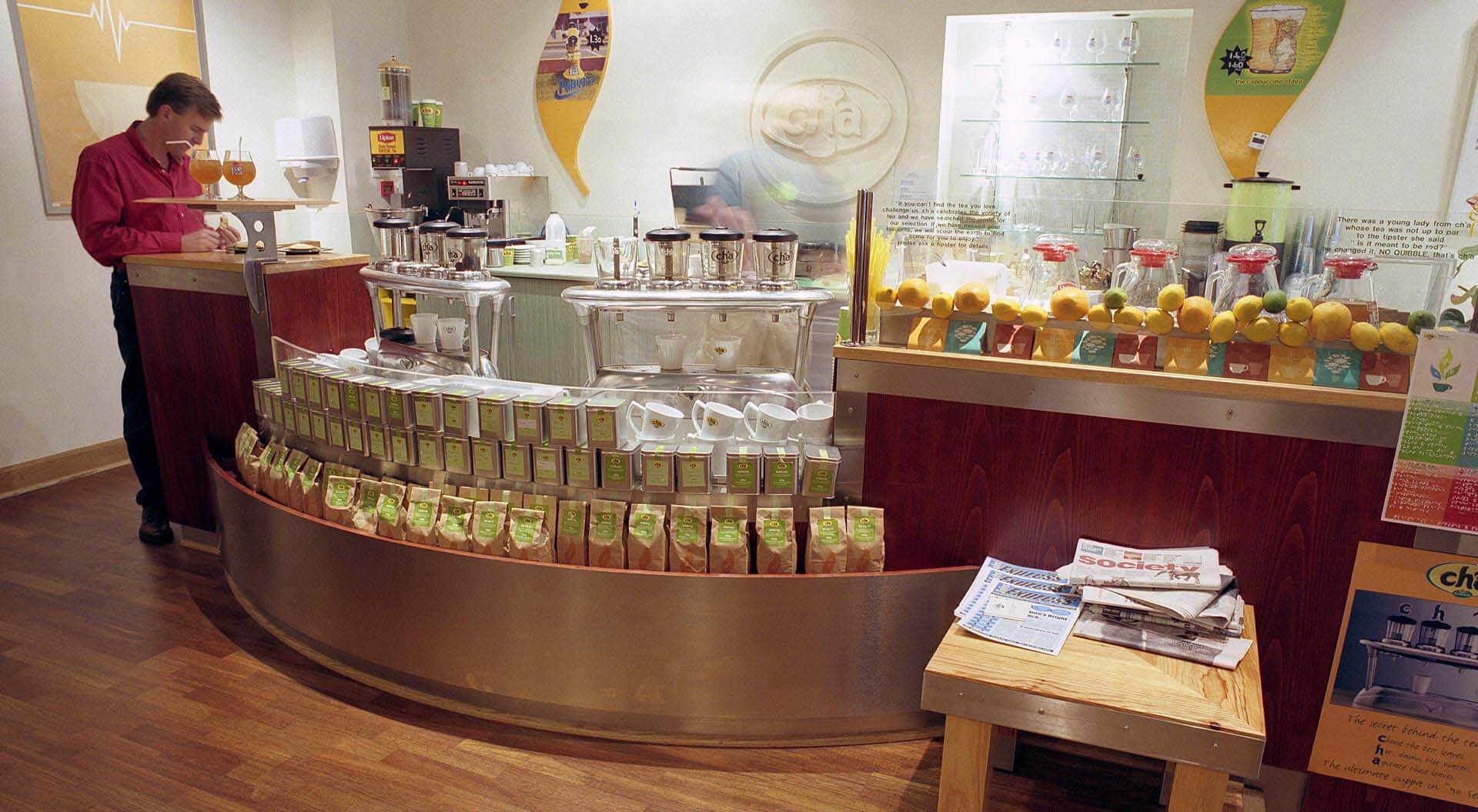 Cha Teahouse café serve over counter interior design and branding Cha Teahouse café serve over counter interior design and branding
