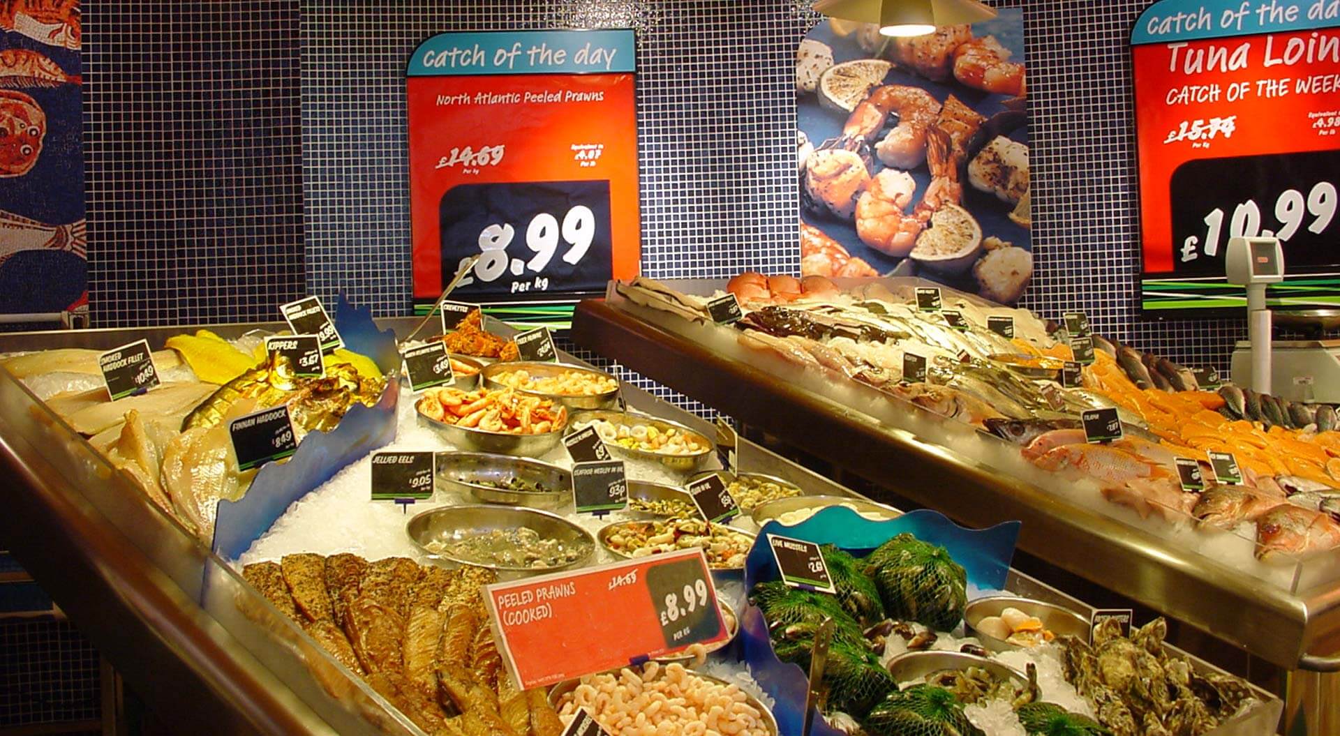 Safeway supermarkets interior store design for chilled island merchandising fresh fish display Safeway supermarkets interior store design for chilled island merchandising fresh fish display