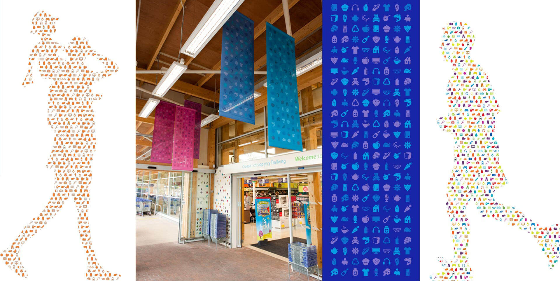 Tesco supermarket welshpool store exterior signage and entrance graphics Tesco supermarket welshpool store exterior signage and entrance graphics